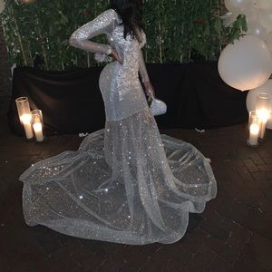 Silver custom prom dress size 8